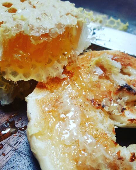 Natural honey on a toasted bagel