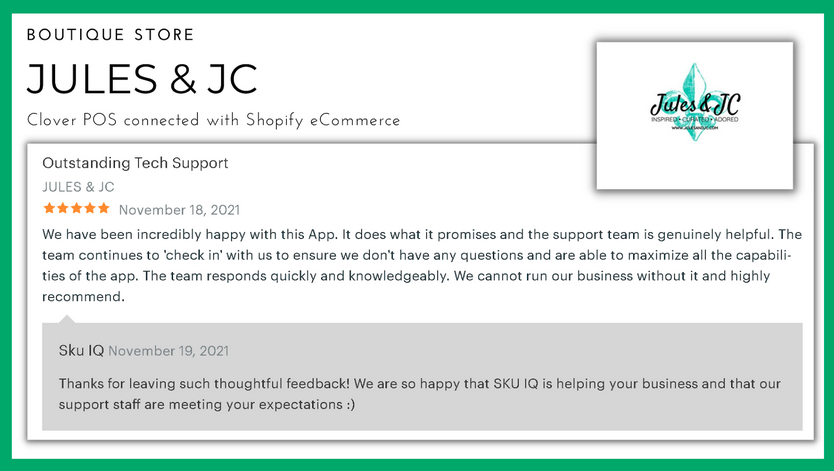 Jules & JC testimonial: Knowledgeable and responsive support team