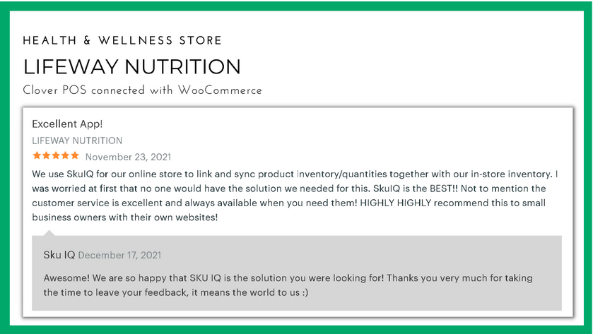 Lifeway Nutrition testimonial: Connected retail that syncs online store with inventory