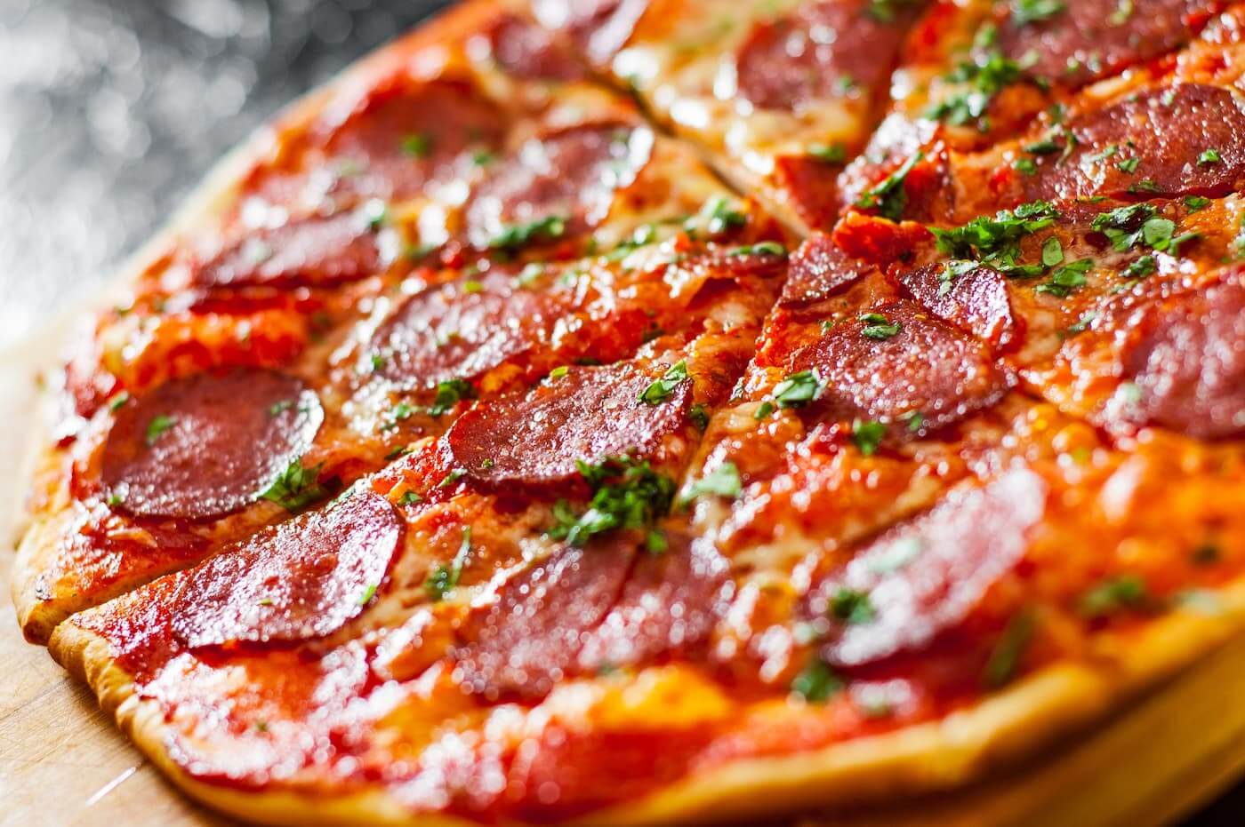 Pepperoni pizza close up