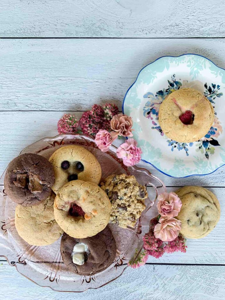 Plates of cookies displayed on decorative plates
