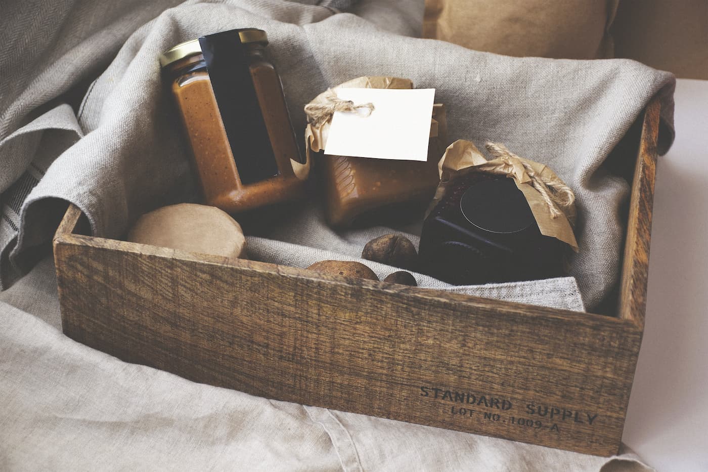 Gifts in a wooden gift box
