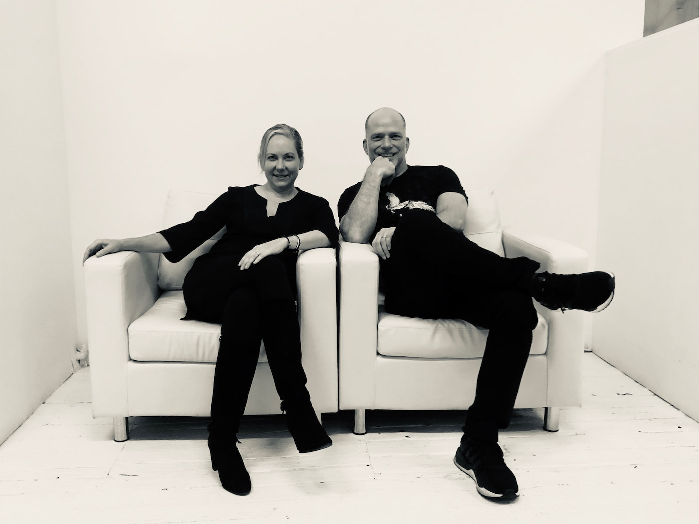 Co-founders of Masami, siting on white chairs