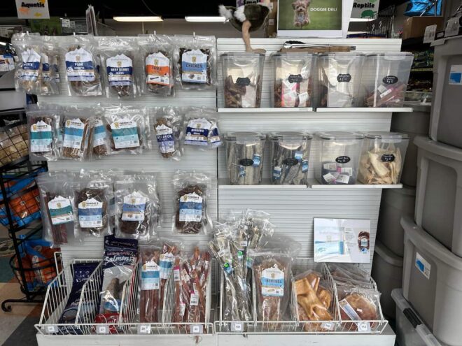 Pet supplies displayed inside Enchanted Lake Pet