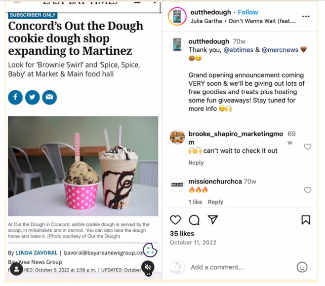 Out the Dough social post with picture of product