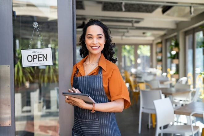 Female entrepreneur opening a restaurant