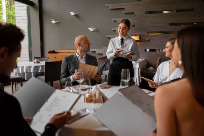 Group ordering from menus at restaurant