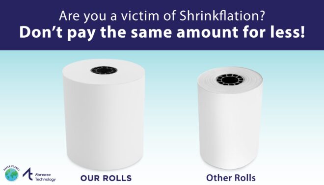 Shrinkflation banner from Abreeze Paper Rolls
