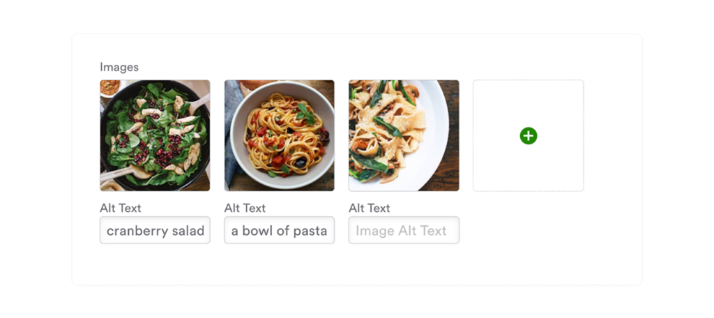 Alt text examples of various meals